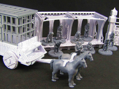 Slave Auction Block w/ Wagon & Prison Cell Scatter Terrain Scenery 3D Printed