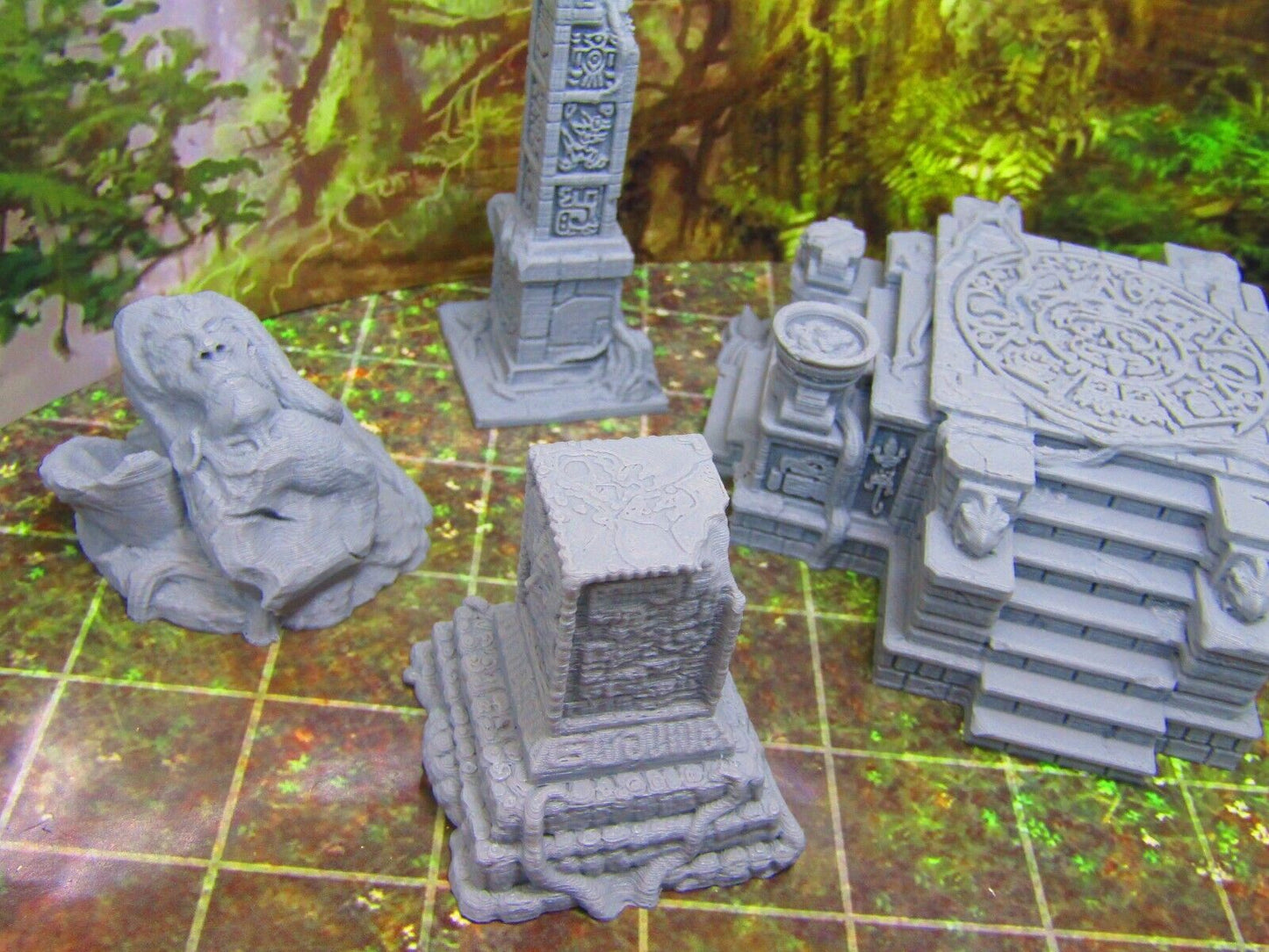 7pc Ancient Jungle Temple Ruins Scatter Terrain Scenery 3D Printed Model 28/32mm