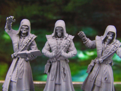 3pc Undead Skeletons Acolyte Cultists Dark Wizard Sorcerer Mini Miniatures