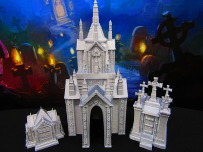 3 Mausoleum Tomb 9pc Grave Set for Graveyard / Cemetery Scatter Terrain Scenery