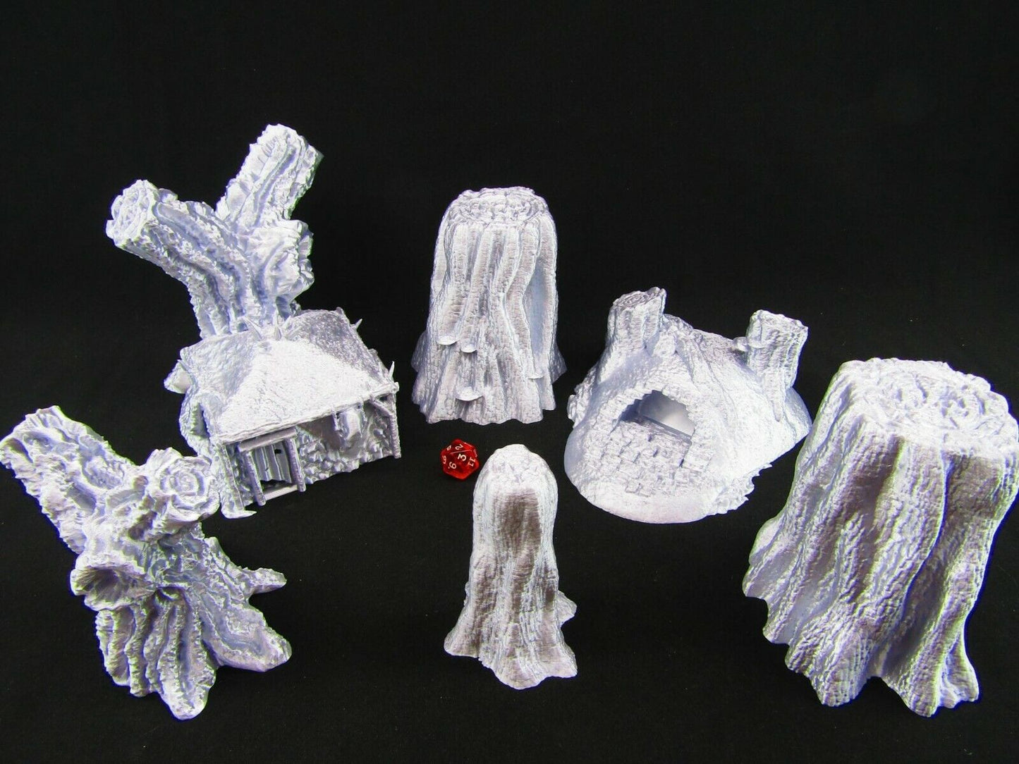 Dark Forest Woods w/ Burrow and House Scatter Terrain Scenery 3D Printed Mini