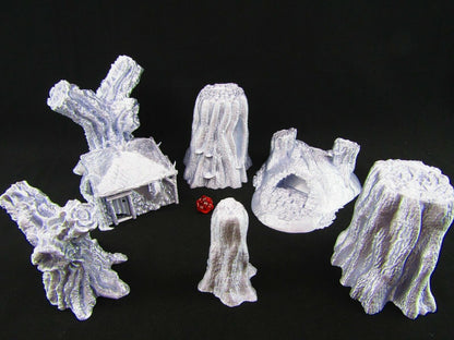 Dark Forest Woods w/ Burrow and House Scatter Terrain Scenery 3D Printed Mini