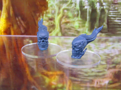 Pair of Flaming Skulls Mini Miniatures 3D Printed Resin Model Figure 28/32mm