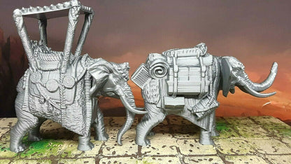 Pair of Riding & Pack Elephants Mini Miniature Figure 28-32mm Tabletop Gaming