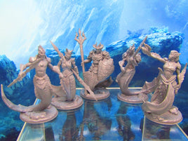 5pc Merfolk Mermaid Merman Set Mini Miniature Figure 3D Printed Model 28/32mm