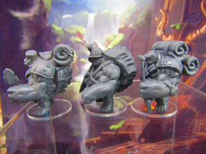 3pc Tortle Miner Set Turtle Man Race Mini Miniature Figure 3D Printed Model