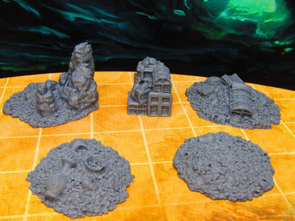 5pc Treasure Trove Coin Piles Chests Scatter Terrain Scenery 3D Printed Model
