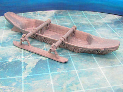 Canoe with Outrigger Boat Ship Scatter Terrain Scenery 3D Printed Model 28/32mm