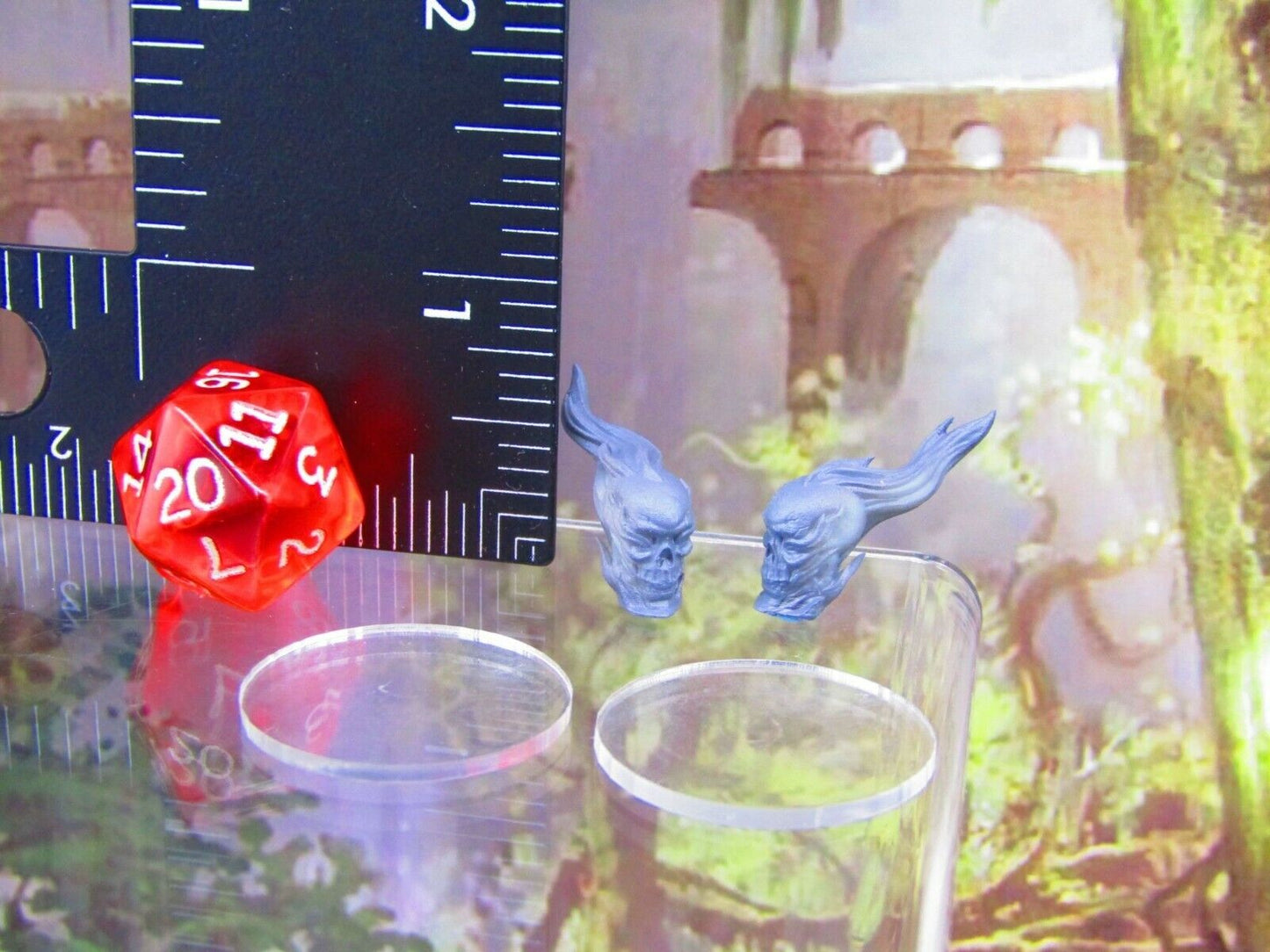 Pair of Flaming Skulls Mini Miniatures 3D Printed Resin Model Figure 28/32mm