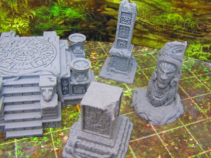 7pc Ancient Jungle Temple Ruins Scatter Terrain Scenery 3D Printed Model 28/32mm