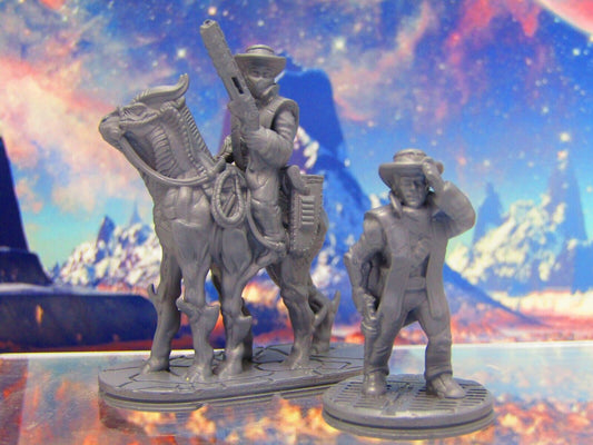 Space Cowboy Sheriff Deputy Pair Mounted & Walking Mini Miniature 3D Printed