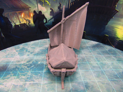 Skiff Ship Sail Boat w/ Shelter Scatter Terrain Scenery 3D Printed Model 28/32mm