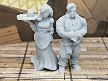Barkeeper and Waitress Pair Miniature Mini 3D Printed Resin Model 28/32 mm Scale