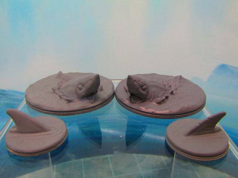 4pc Swimming Sharks Set Mini Miniature Scatter Terrain Scenery 3D Printed Model