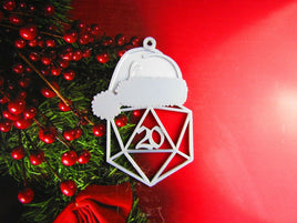 D20 20 Sided Dice w/ Hat Christmas Tree Ornament Holiday Decoration Gift