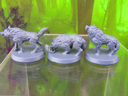 3pc Wolfpack Wolves Set Mini Miniatures 3D Printed Resin Model Figure 28/32mm