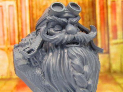 Dwarven Aviator / Canonneer's Bust Statue Resin 3D Printed Model RPG Fantasy Gam