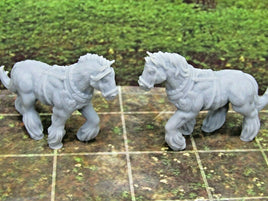 Pair of Work / Wagon Clydesdale Horses Mini Miniatures 3D Printed Model 28/32mm