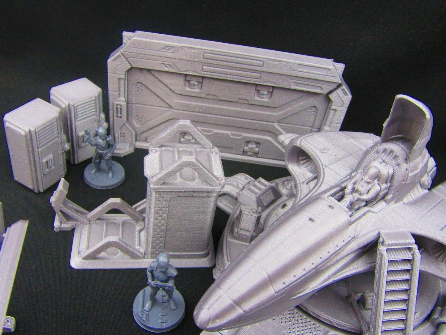 42pc Large Space Ship Hangar Set w/ Minis Scenery Scatter Terrain 3D Printed