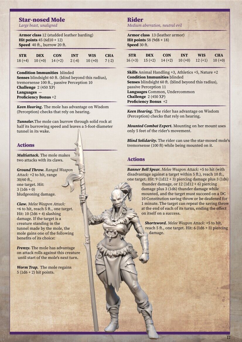 Keir Female Mole Rider W/ Mole Mini Miniature Model RPG Tabletop Gaming D&D