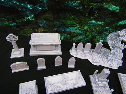 17pc Gravestone Tombstone Set Graveyard / Cemetery Scatter Terrain Scenery