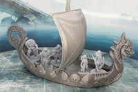 
              5 Viking Minis Figures and Viking Barbarian Long Ship Sail Boat Scatter Terrain
            