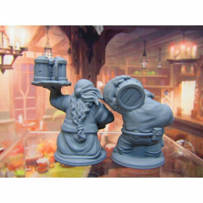 Dwarven Bartender and Waitress Mini Miniature Dwarf 3D Printed Model 28/32mm