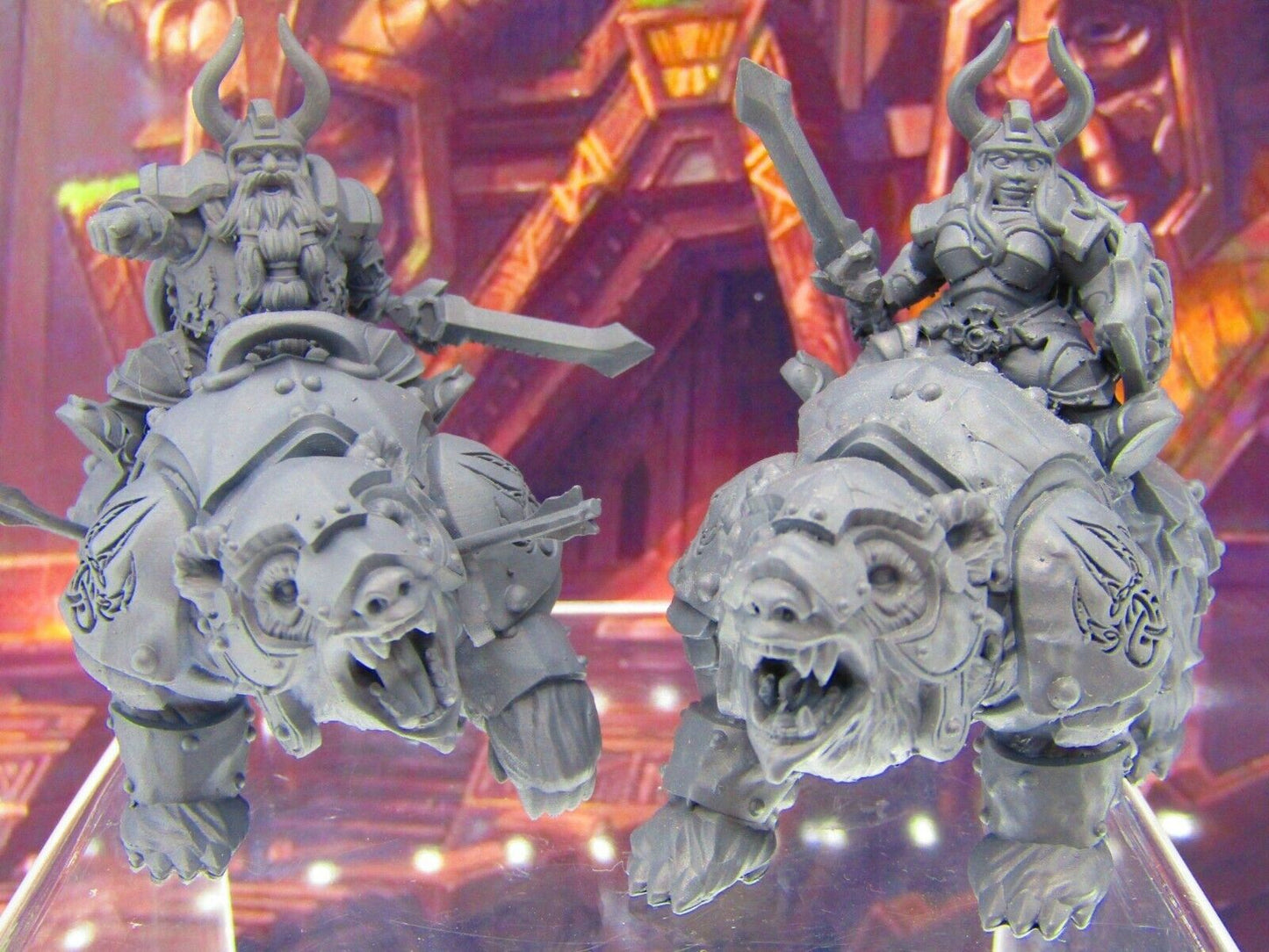 Dwarven King & Queen Pair Battle Ready on War Bears Miniature Figure 3D Print