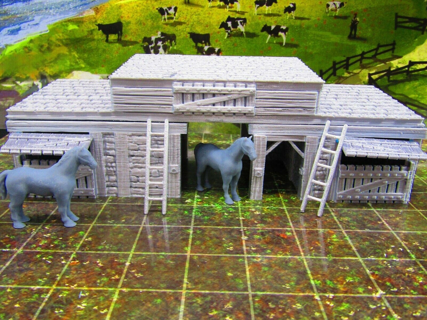 Large Stable Barn W/ Horses Set for Barnyard Farm Scatter Terrain Scenery 3D