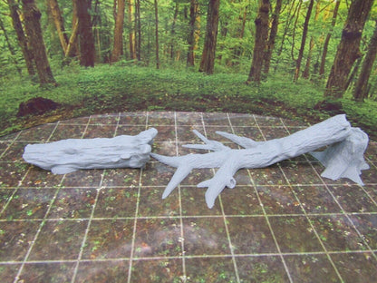 Fallen Tree and Mossy Log Pair Mini Scenery Terrain 3D Printed Model 28/32mm