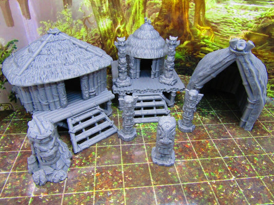 16pc Jungle Tribal Native Village Scatter Terrain Scenery 3D Printed Model