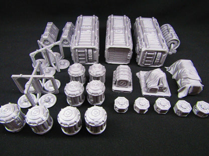 24pc Shipping Docks Cargo Set Scenery Scatter Terrain 3D Printed Model 28/32mm