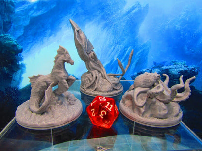 3pc Sea Creature Monster Set Mini Miniature 3D Printed Figure Model 28/32mm