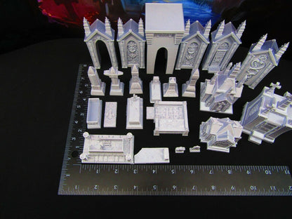 23pc Tombs, Gravestones, & Mausoleums Graveyard Collection Grave Set 3D Print