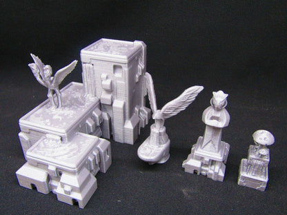 4pc Fountains and Statues Set Scenery Scatter Terrain 3D Printed Model 28/32mm