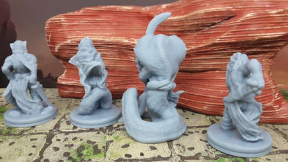 Lot of 4 Snakefolk Lizard People Mini Miniature Figure D&D 3D Printed Resin