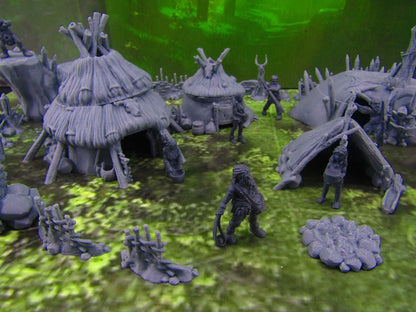Prehistoric Caveman Tribal Village Rampart Set Mini Miniature Model Character