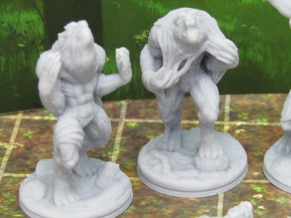 4 Werewolves and Victims Encounter Miniature Mini 3D Printed Resin Models