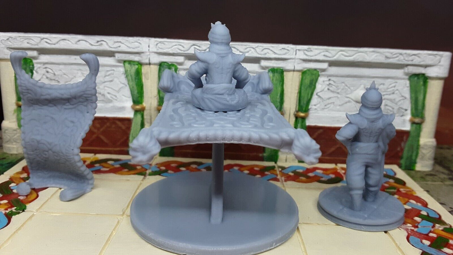4 Piece Flying Carpet & Prince Set Mini Miniature Figure D&D 3D Printed Resin