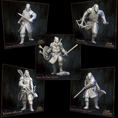 Brave Warriors 5pc Set Mini Miniature Model Figure RPG Tabletop Gaming D&D etc