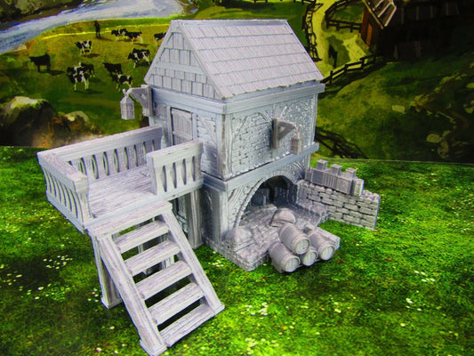 2 Floor Large River Grist Mill Grainery Scatter Terrain Scenery 3D Printed Model
