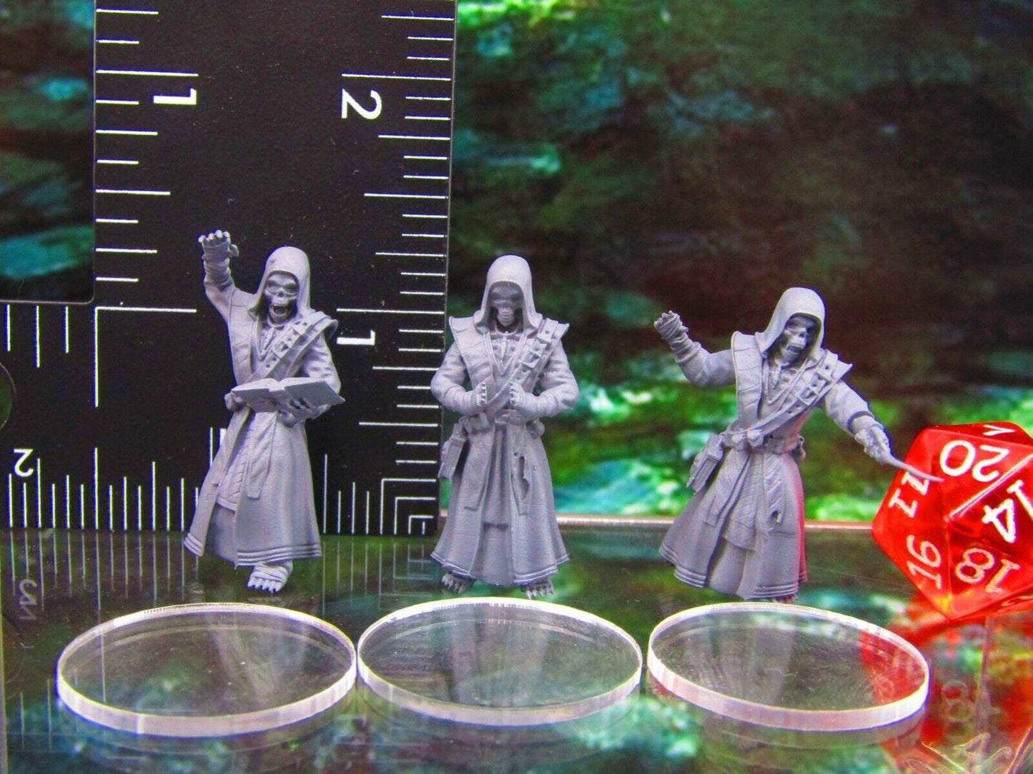 3pc Undead Skeletons Acolyte Cultists Dark Wizard Sorcerer Mini Miniatures