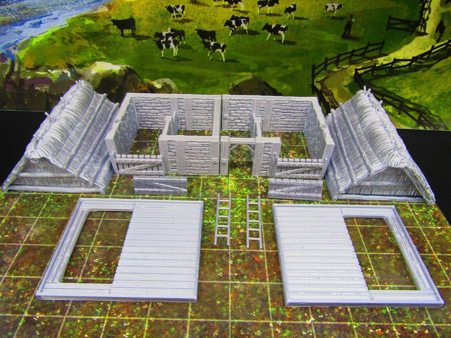 Horse Animal Stables Barns Pair Set for Barnyard Farm Scatter Terrain 3D Print