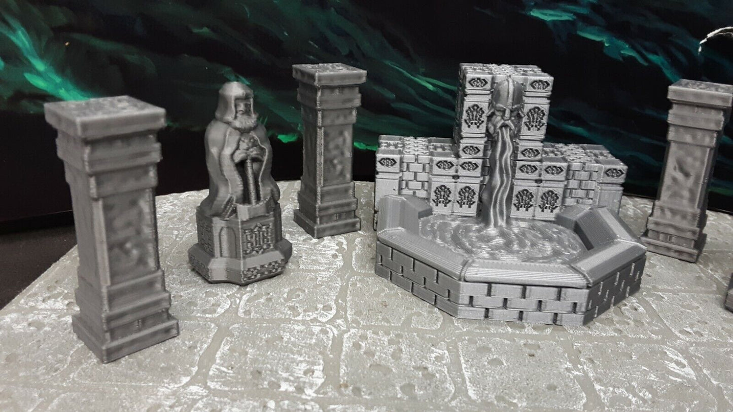 7 Piece Dwarven Halls Fountain Set Scatter Terrain Miniature Dungeons & Dragons