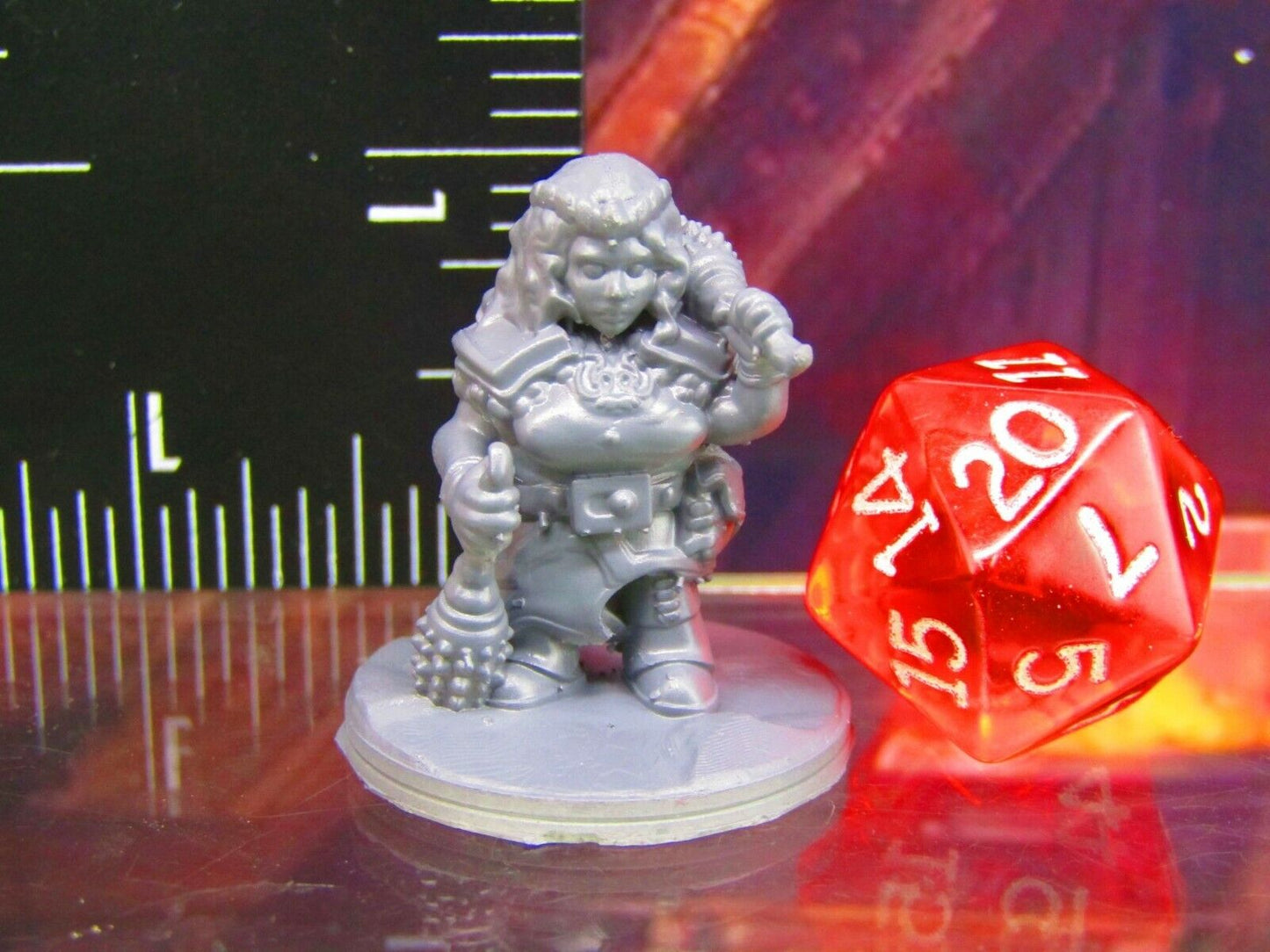 Female Gray Dwarf Warrior w/ Clubs Maces Mini Miniature Figure 3D Printed Model