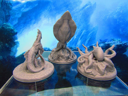 3pc Sea Creature Monster Set Mini Miniature 3D Printed Figure Model 28/32mm