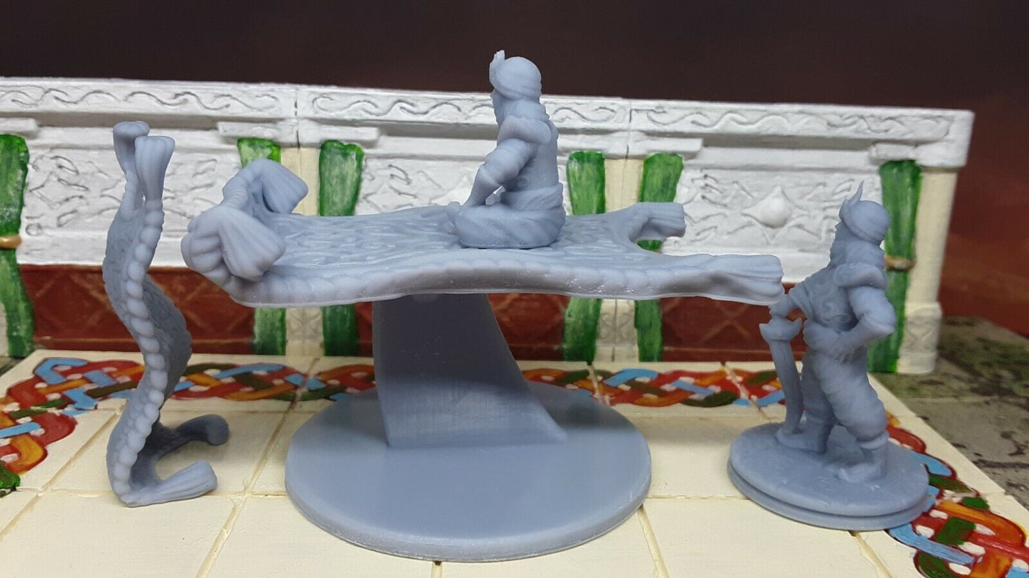 4 Piece Flying Carpet & Prince Set Mini Miniature Figure D&D 3D Printed Resin