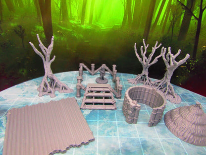 Swamp Hag Witch Marsh Hut + Trees Set Scatter Terrain Scenery 3D Printed Model