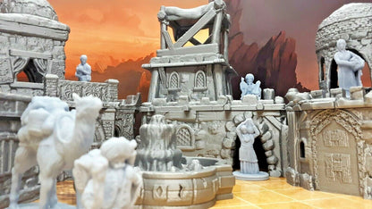 23 Piece Desert Village Set W/ Buildings and Villagers Minis Scenery Terrain D&D
