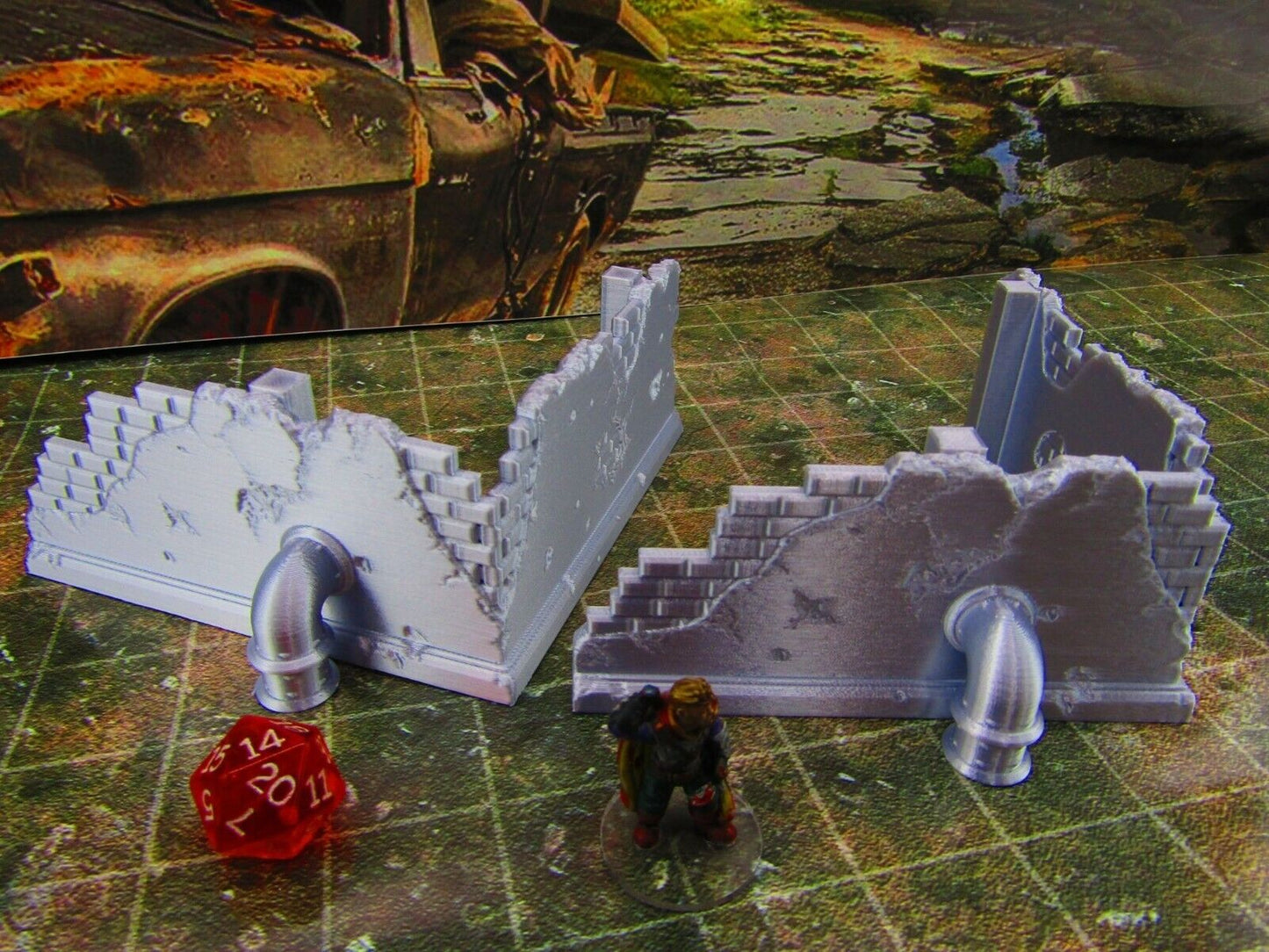 2pc Building Rubble Corner Brick Wall Scatter Terrain Scenery Wasteland